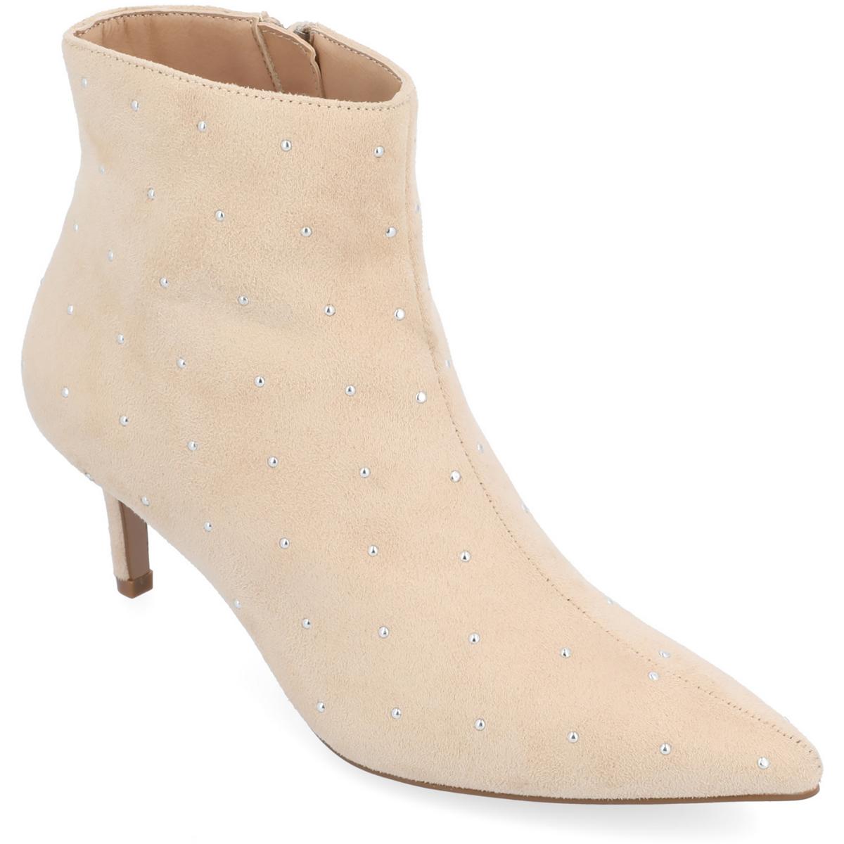 Rossia Womens Faux Suede Embellished Booties Bone