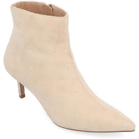 Rossia Womens Faux Suede Embellished Booties Bone