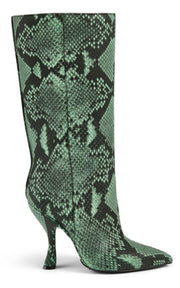 Green 100 Snake Print Leather Boots