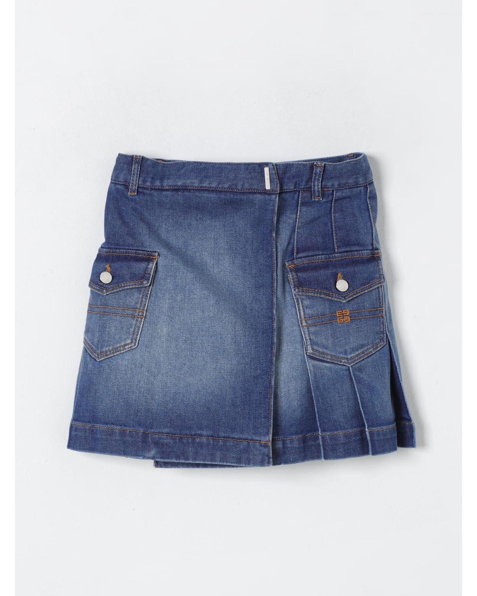 Givenchy Denim Pleated Skirt with Pockets Kids Blue