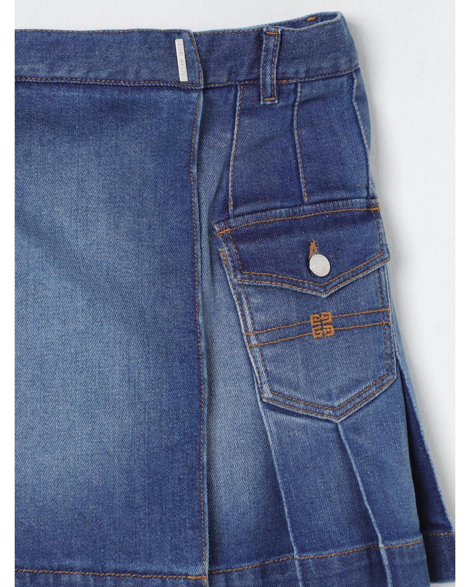 Givenchy Denim Pleated Skirt with Pockets Kids Blue