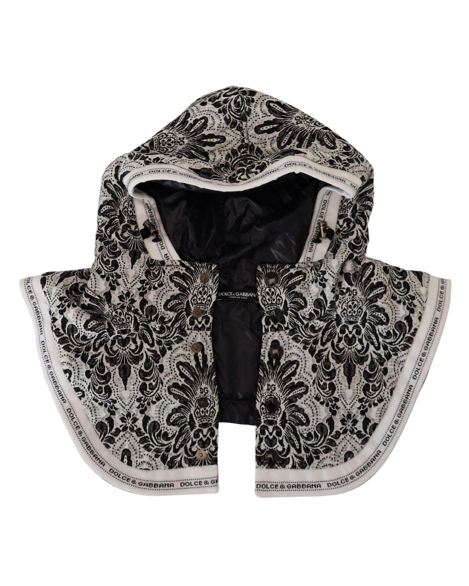 Dolce & Gabbana  BlackWhite Damask Lace Hooded Cape