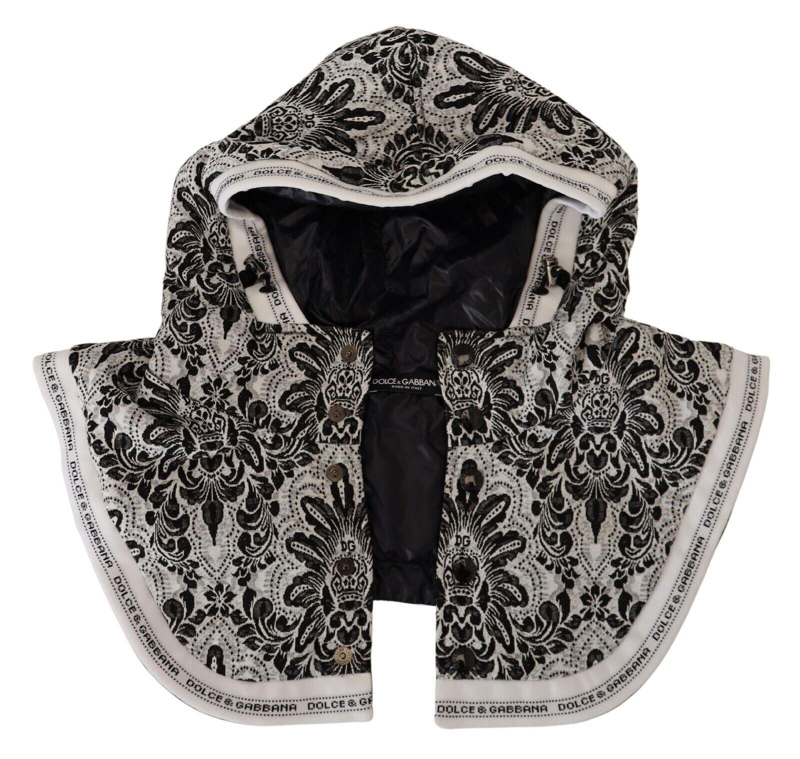 Dolce & Gabbana  BlackWhite Damask Lace Hooded Cape