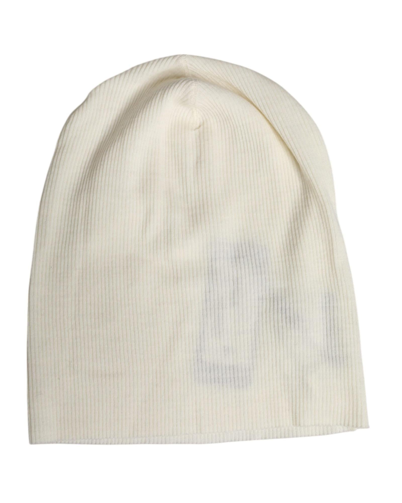 Dolce & Gabbana Cashmere Ribbed Beanie Men Beige Hats