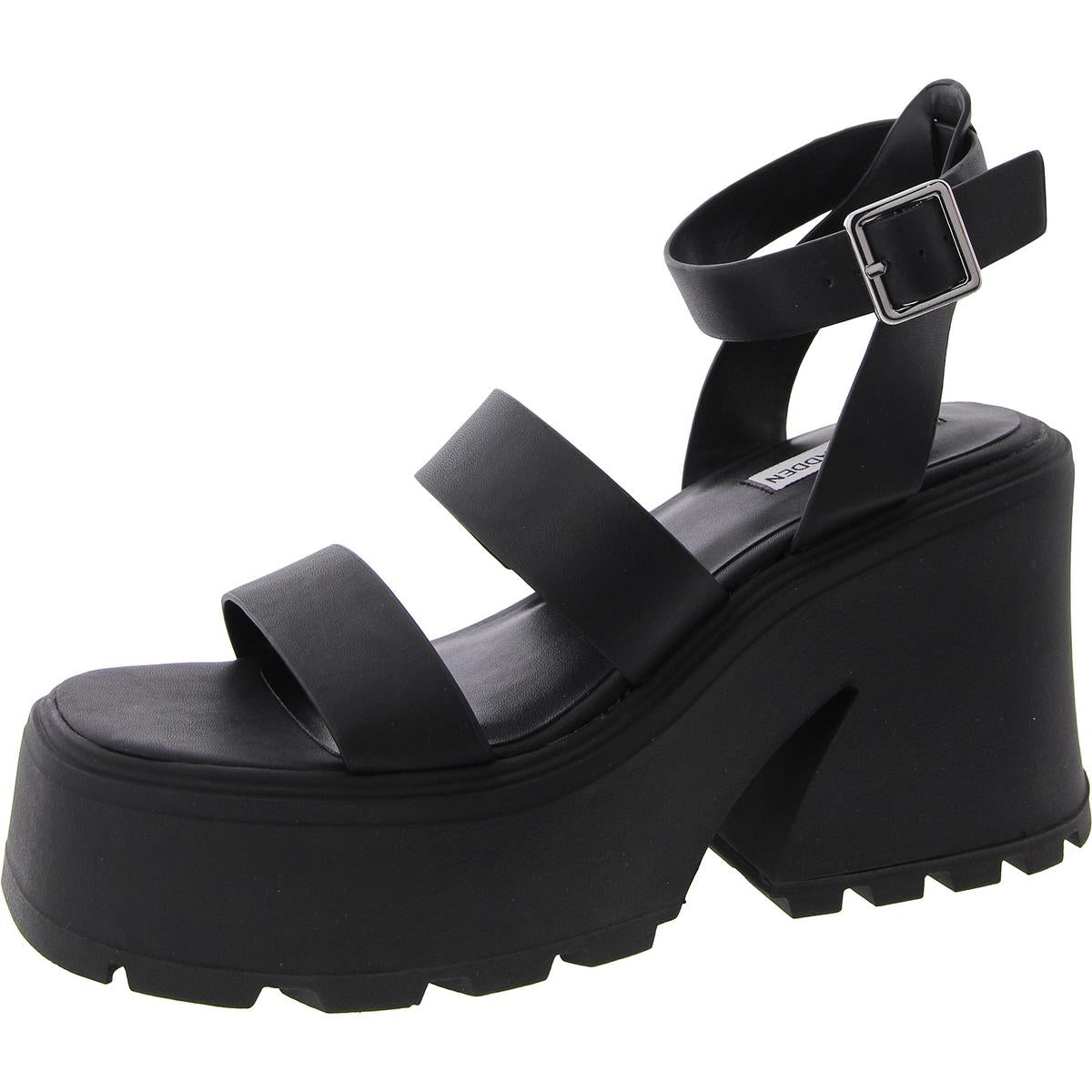 Womens Faux Leather Ankle Strap Platform Sandals