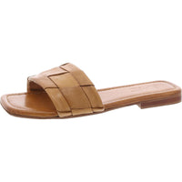 Portland Womens Leather Open Toe Slide Sandals 6 Medium Tan Leather