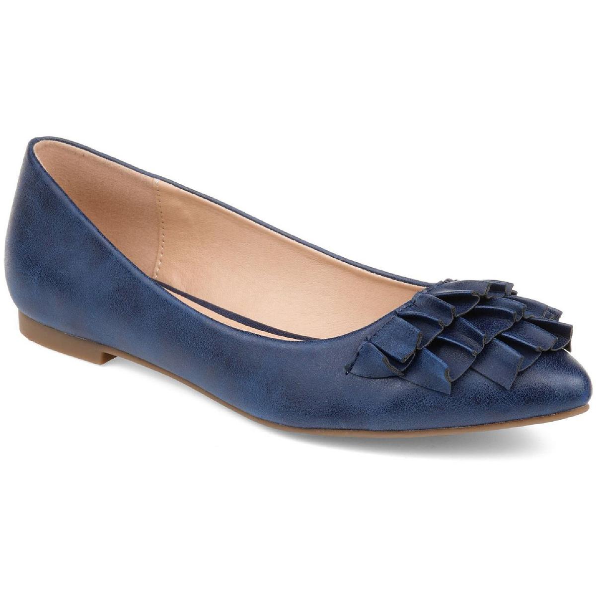 Judy Womens Ruffled Faux Leather Ballet Flats