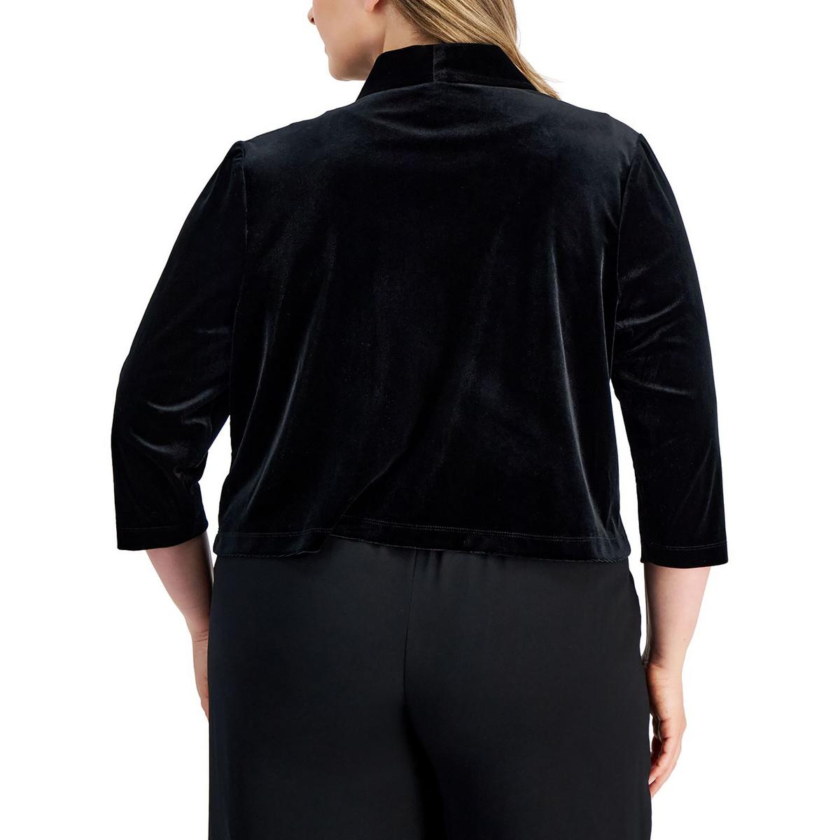 Petites Womens Velvet Dressy Open-Front Blazer