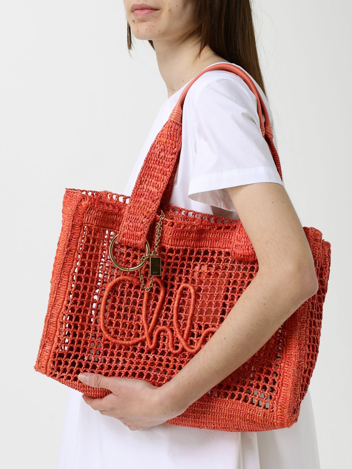 Chloé Women East-West Summer Banana Raffia Tote Bag