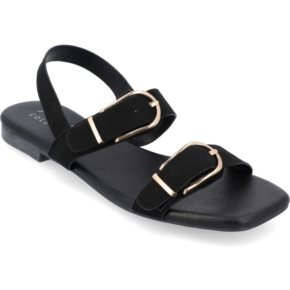 Twylah Womens Buckle Faux Suede Slingback Sandals Black