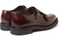 Brunello Cucinelli Polished Leather Burgundy Double Monk Strap Shoes