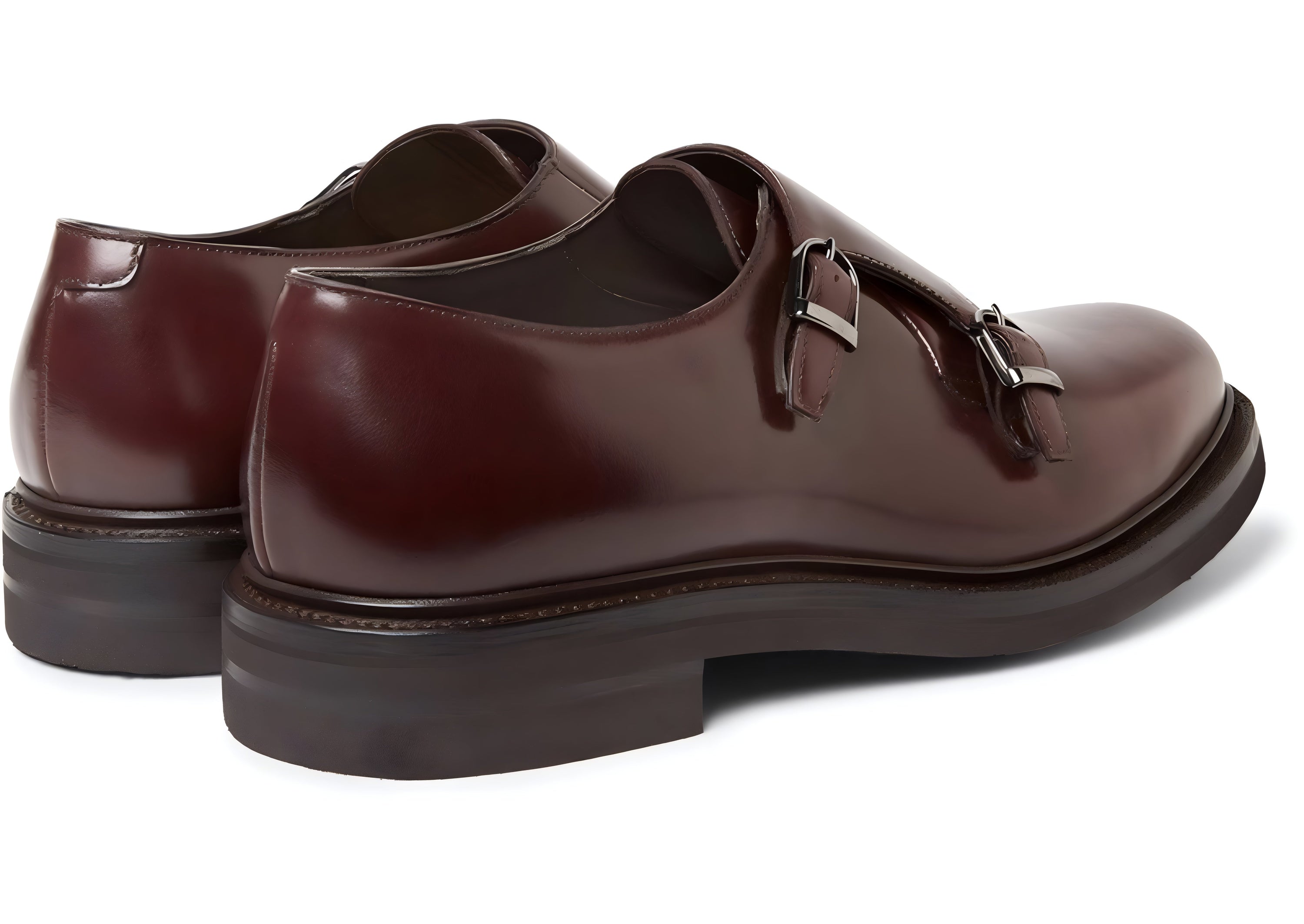 Brunello Cucinelli Polished Leather Burgundy Double Monk Strap Shoes