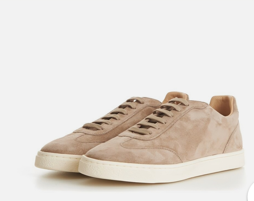 Brunello Cucinelli Suede Low-Top Lace-Up Sneakers in Taupe