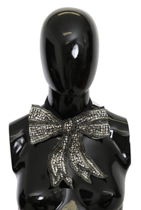 Dolce Gabbana Silver Crystal Beaded Sequined 100% Silk Catwalk Necklace Bowtie Silver
