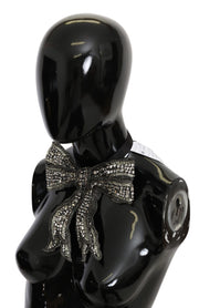 Dolce & Gabbana Silver Crystal Beaded Sequined 100% Silk Catwalk Necklace Women's Bowtie