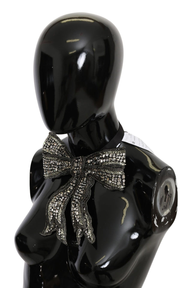 Dolce & Gabbana Silver Crystal Beaded Sequined 100% Silk Catwalk Necklace Women's Bowtie