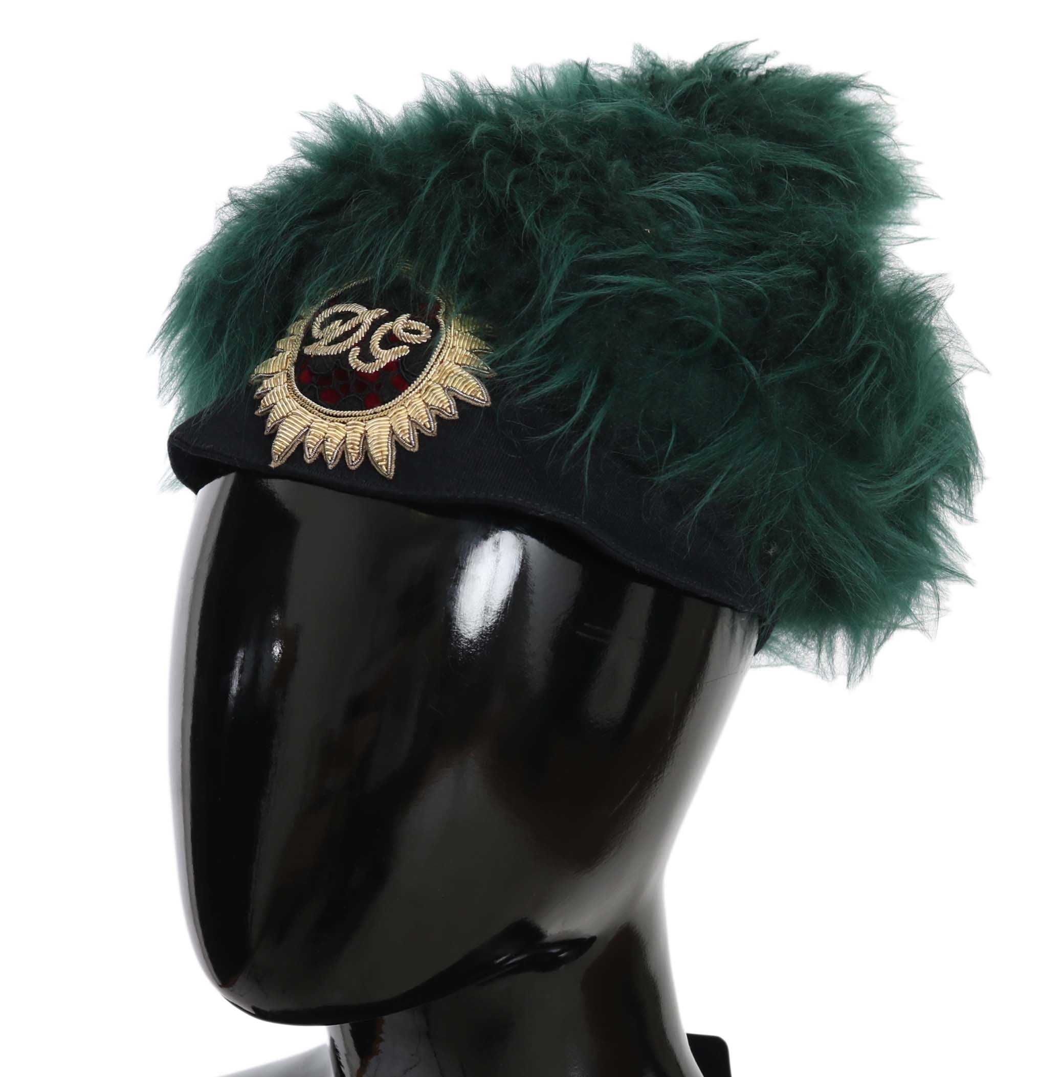 Dolce & Gabbana Green Fur DG Logo Embroidered Cloche Women's Hat8