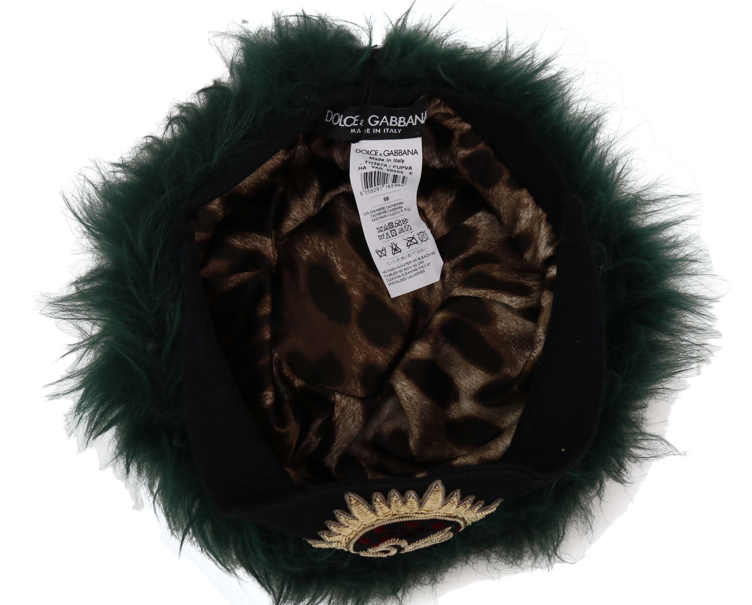 Dolce & Gabbana Green Fur DG Logo Embroidered Cloche Women's Hat6