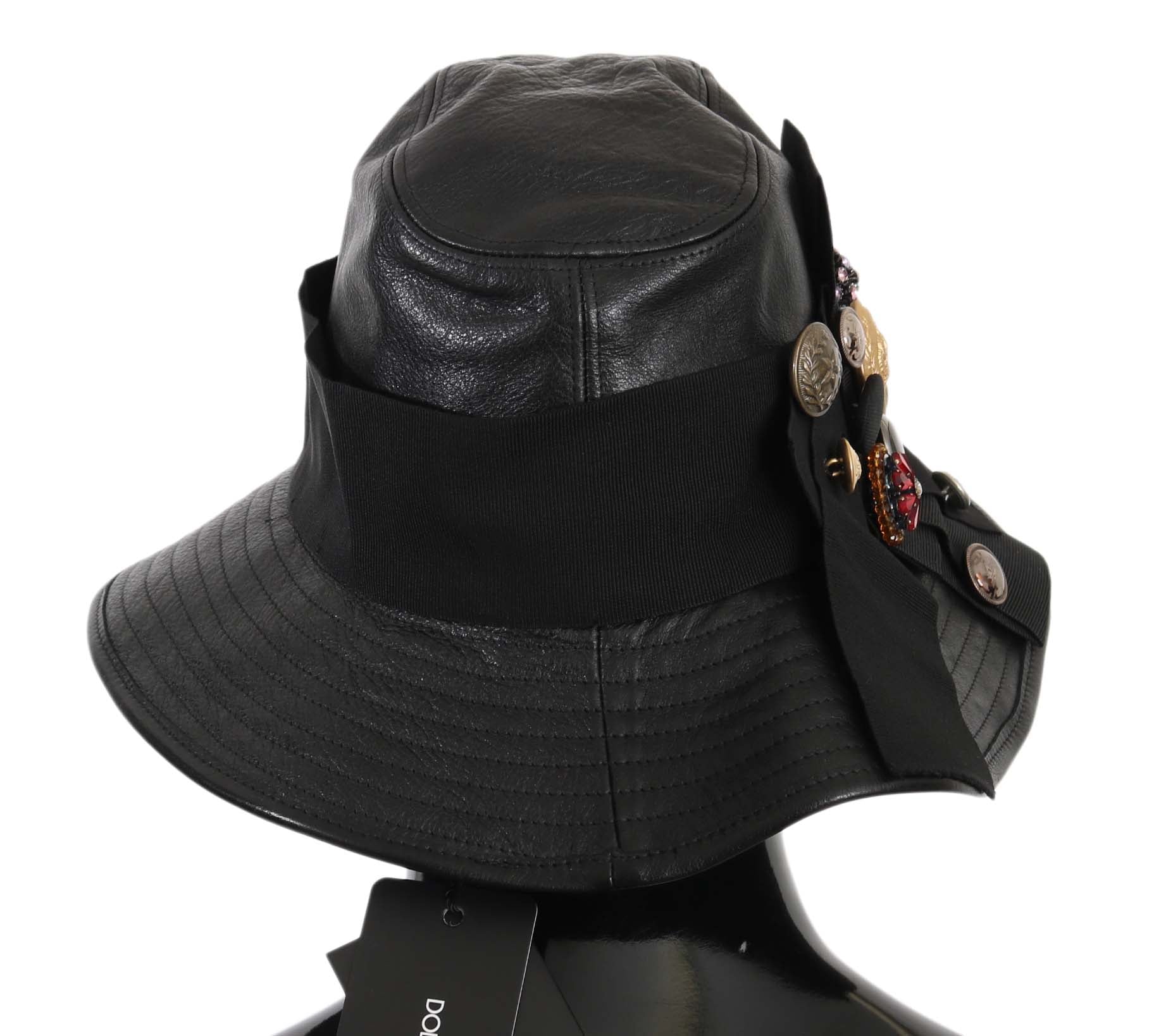 Dolce & Gabbana Elegant Black Leather Cloche Women's Cap