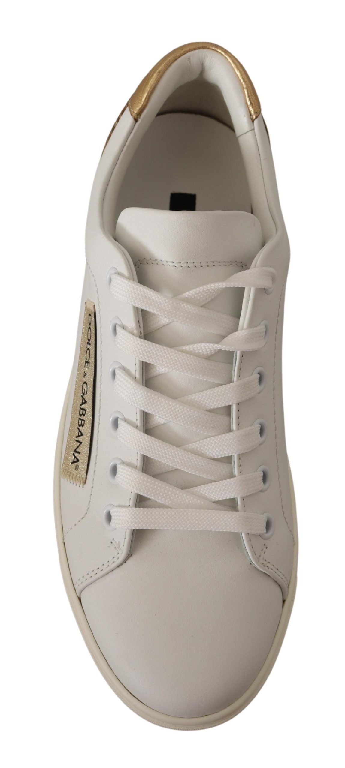 Dolce & Gabbana Elegant White Leather Sneakers with Gold Women's Accents
