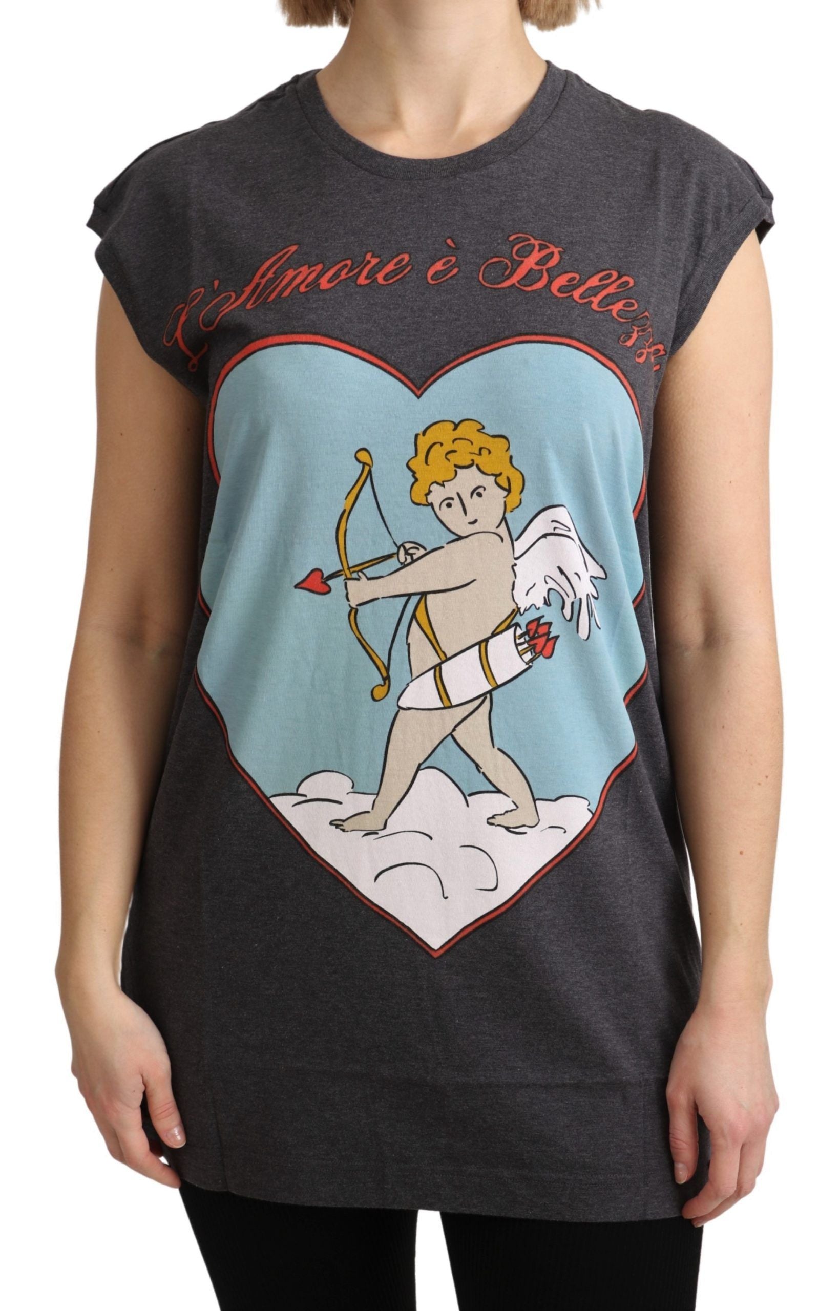 Dolce & Gabbana Elegant Gray Cotton Cap Sleeve Women's Tee1