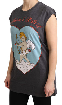 Dolce & Gabbana Elegant Gray Cotton Cap Sleeve Women's Tee5