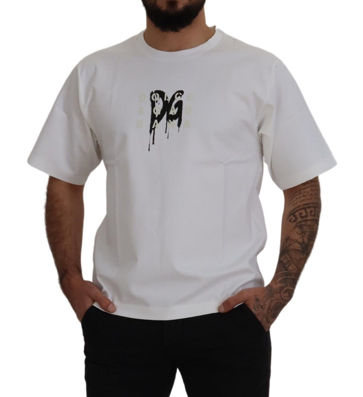 Dolce & Gabbana Timeless White Logo Crewneck Men's Tee