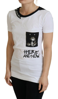 Dolce & Gabbana Chic Monochrome 'Here and Now' Cotton Women's Tee3
