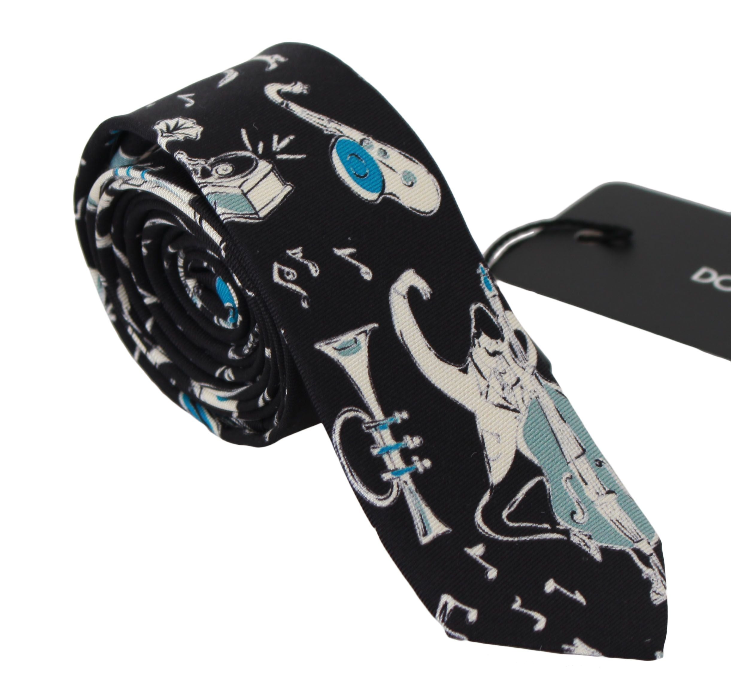 Dolce & Gabbana Elegant Black Music Pattern Silk Neck Men's Tie