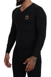 Dolce & Gabbana Gray Cashmere V-neck Gold Heart Men's Sweater4