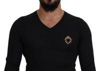 Dolce & Gabbana Gray Cashmere V-neck Gold Heart Men's Sweater7