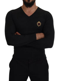 Dolce & Gabbana Gray Cashmere V-neck Gold Heart Men's Sweater10