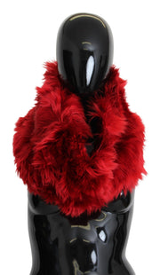 Dolce & Gabbana Red Alpaca Leather Fur Neck Wrap Shawl Women's Scarf