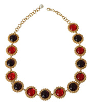 Dolce & Gabbana Red Purple Crystal Floral Chain Statement Gold Brass Women's Necklace