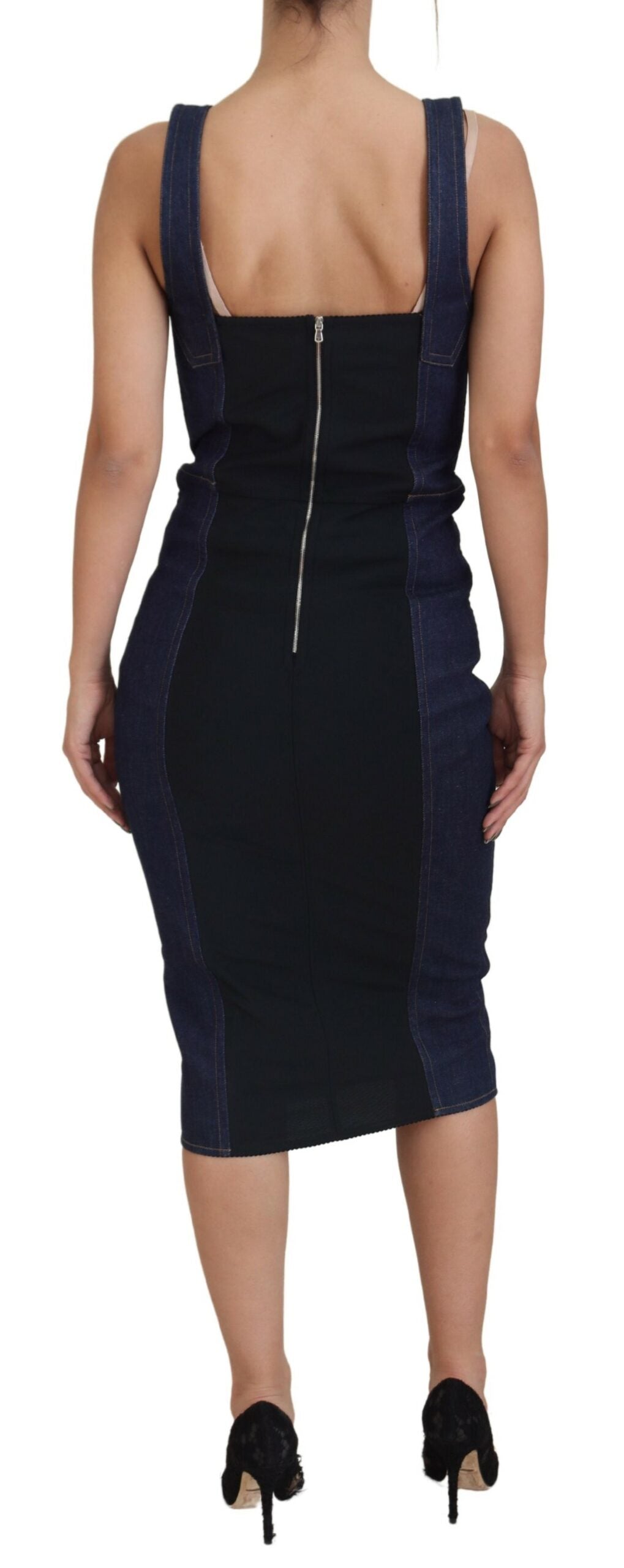Dolce & Gabbana Dark Blue Cotton Denim Sheath Midi Women's Dress