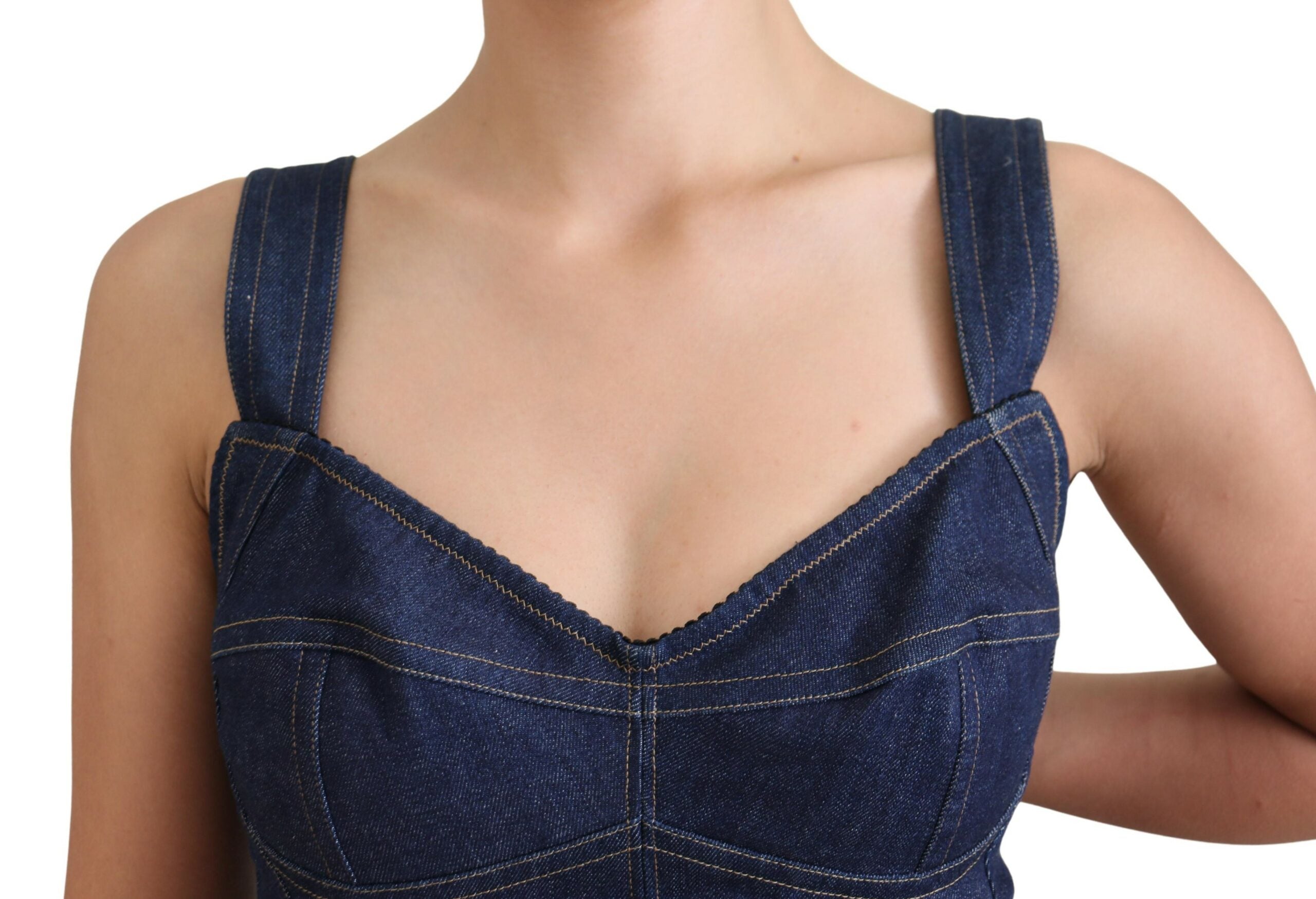 Dolce & Gabbana Dark Blue Cotton Denim Sheath Midi Women's Dress