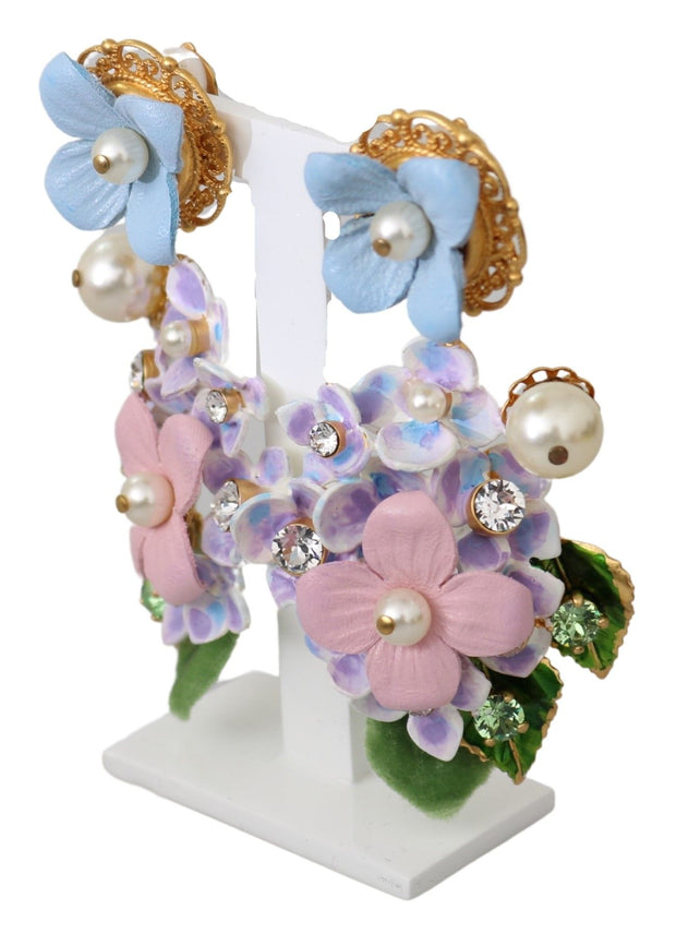 Dolce & Gabbana Purple Crystal Floral Pearl Hortensia Bouquet Clip-on Women's Earrings