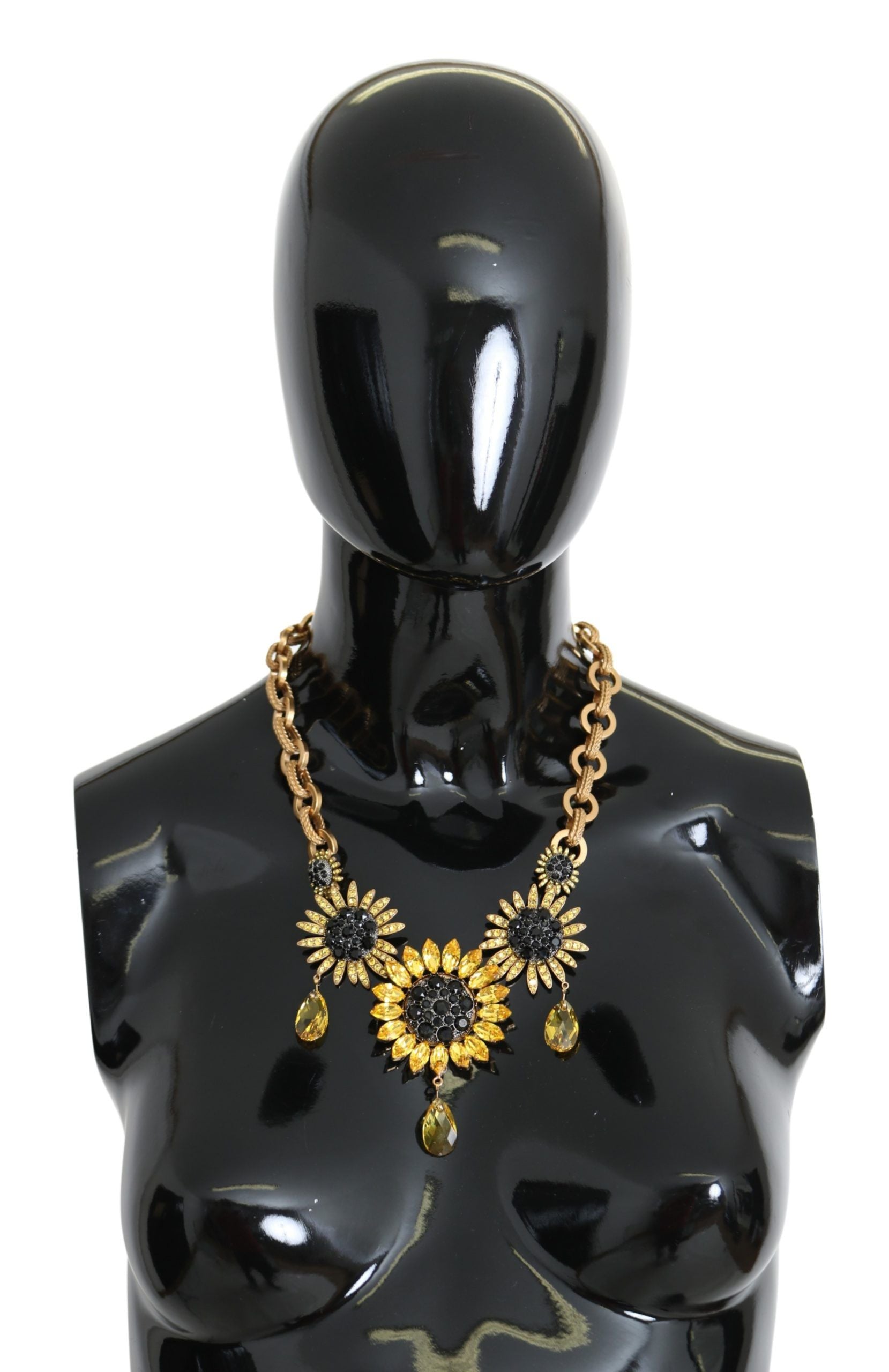 Dolce & Gabbana Elegant Gold Floral Crystal Statement Women's Necklace Gold