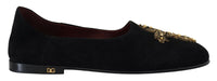 Dolce & Gabbana Black Gold Crystal Sequined Men's Loafers Black
