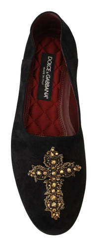 Dolce & Gabbana Black Gold Crystal Sequined Men's Loafers