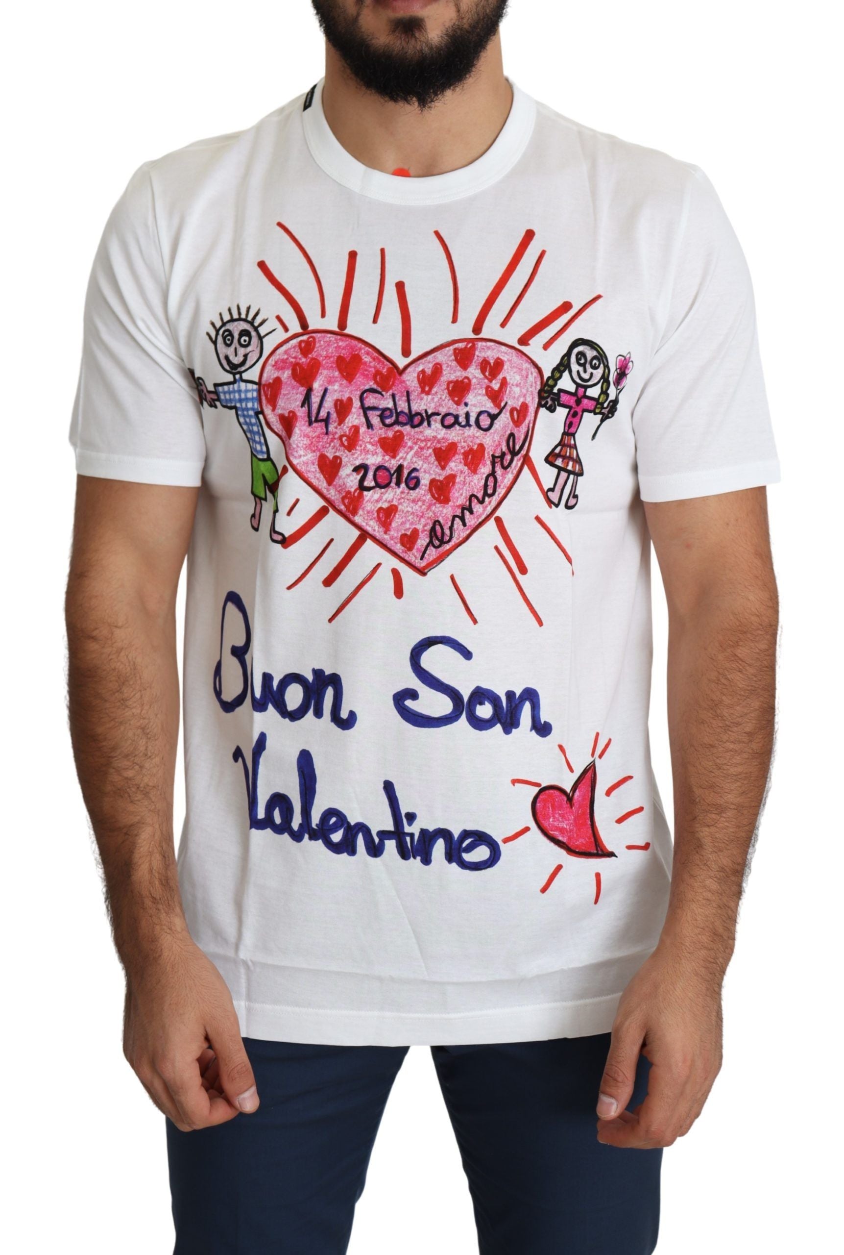Dolce & Gabbana White Saint Valentine Hearts Print Men  Men's T-shirt2