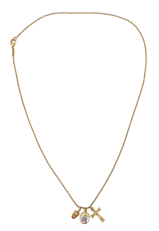 Dolce & Gabbana Gold Brass Chain Religious Cross Pendant Charm Women's Necklace