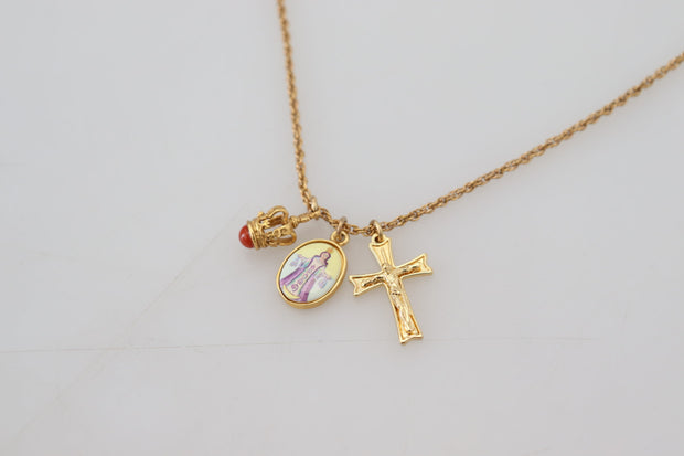 Dolce & Gabbana Gold Brass Chain Religious Cross Pendant Charm Women's Necklace