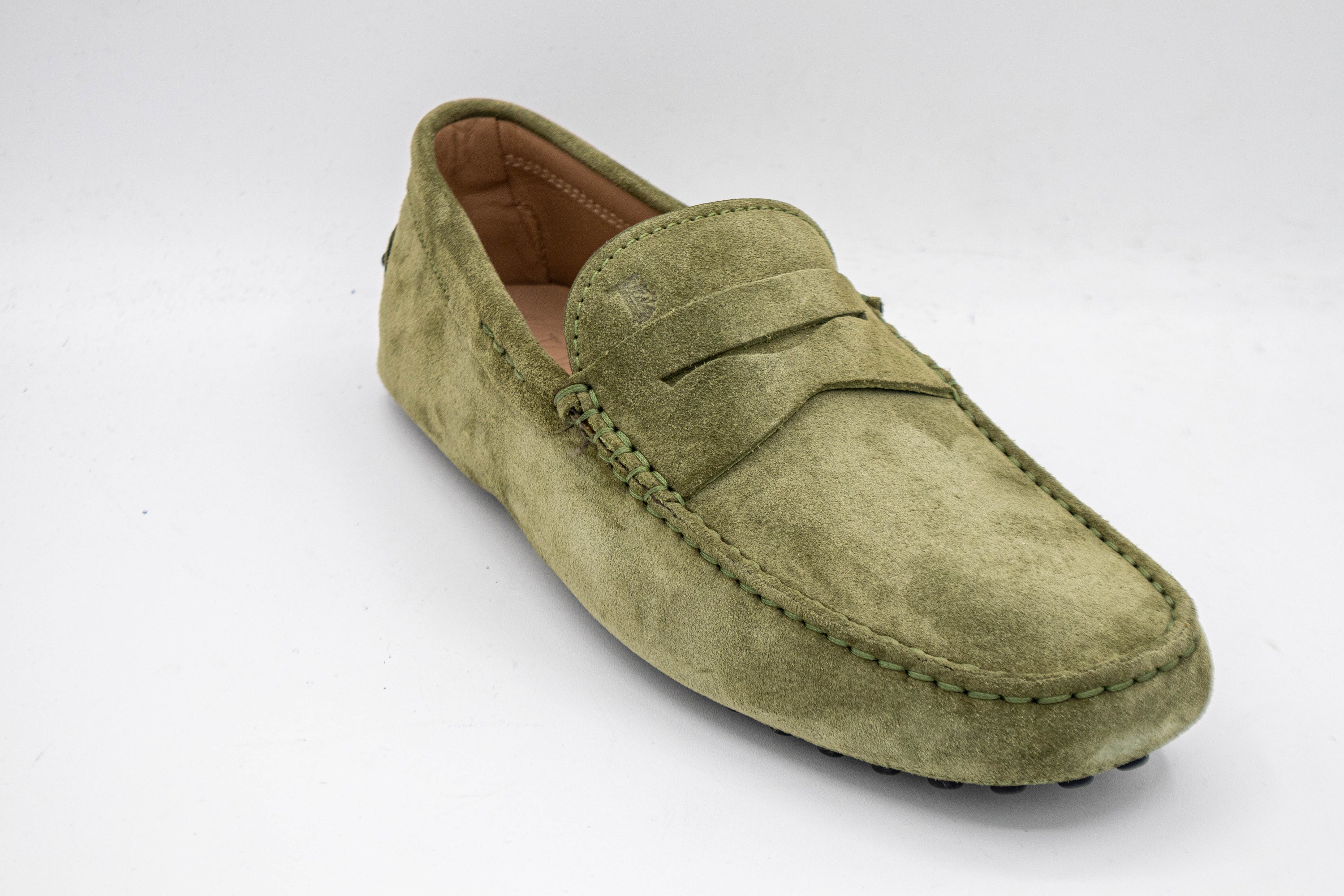 Tods Suede Driving Shoes with Pebble Sole in Green