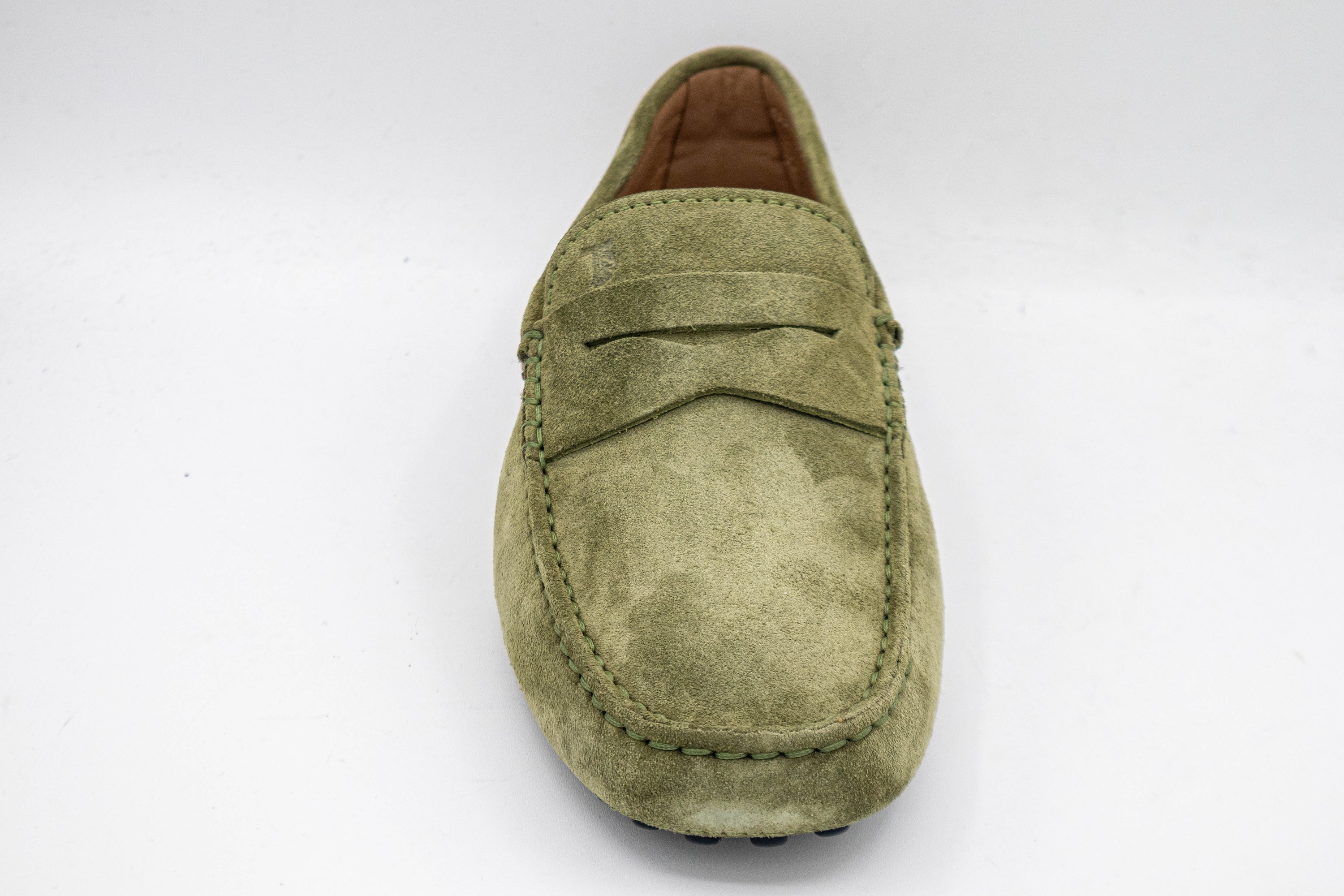 Tods Suede Driving Shoes with Pebble Sole in Green