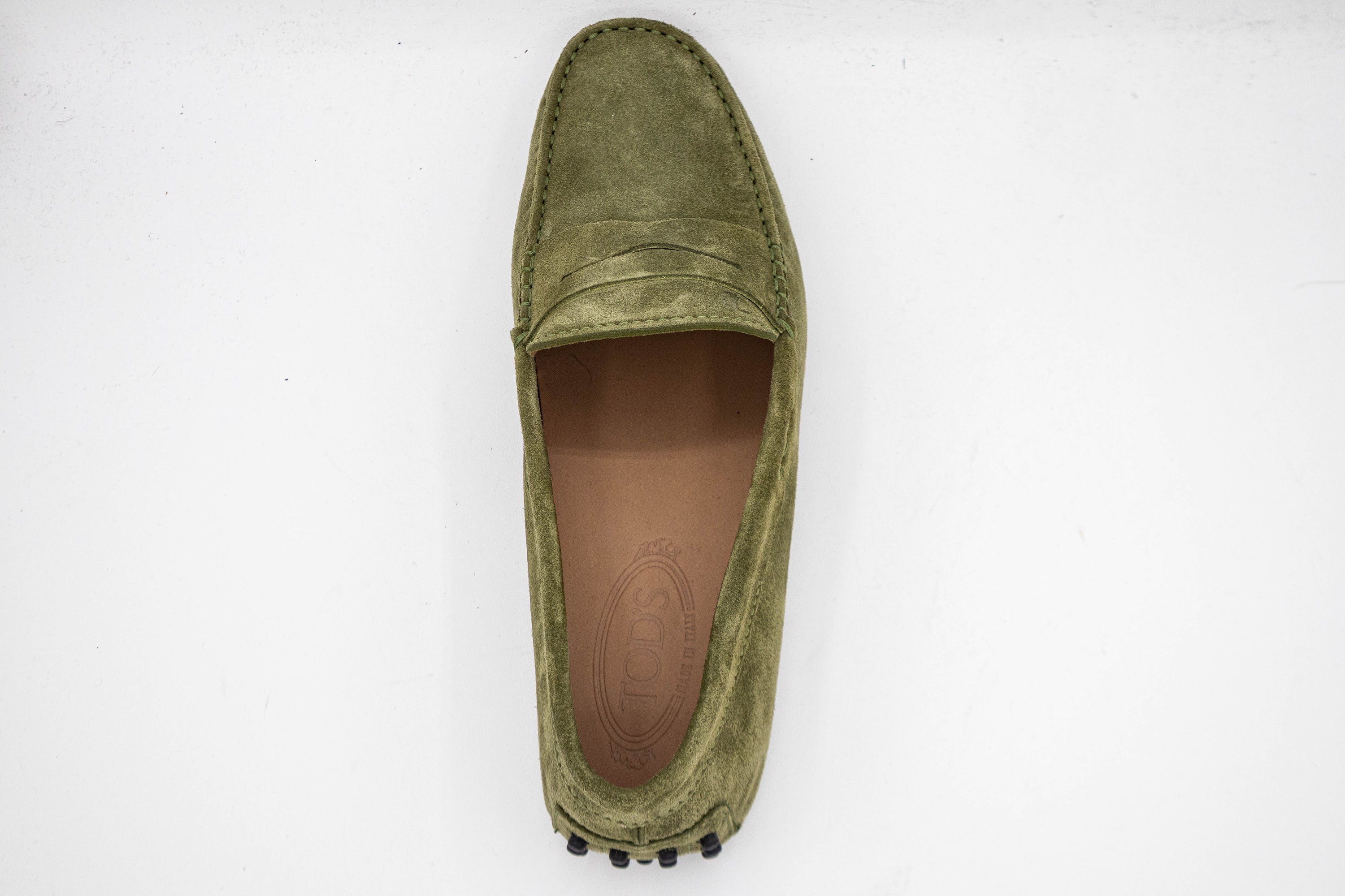 Tods Suede Driving Shoes with Pebble Sole in Green