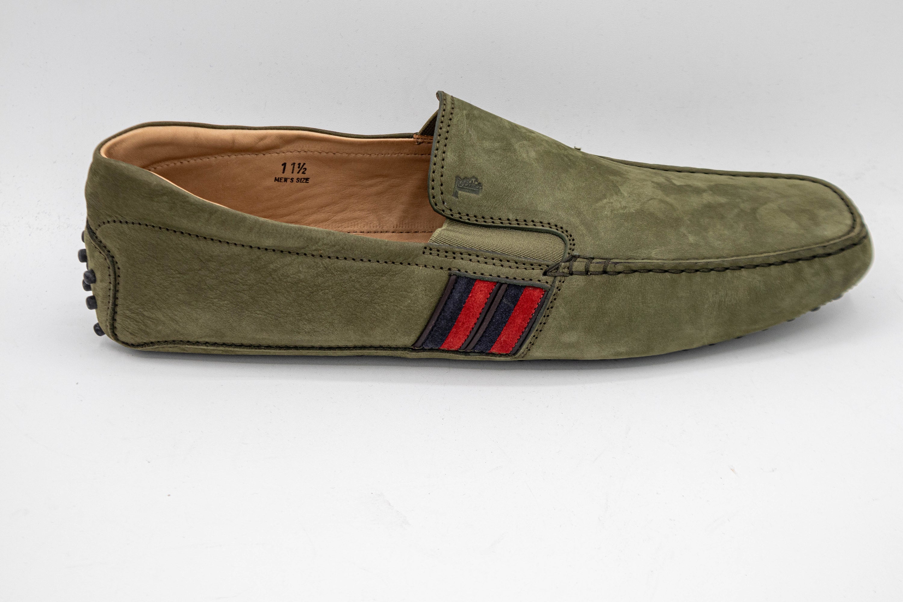 Tods Suede Driving Shoes with Striped Web Detail