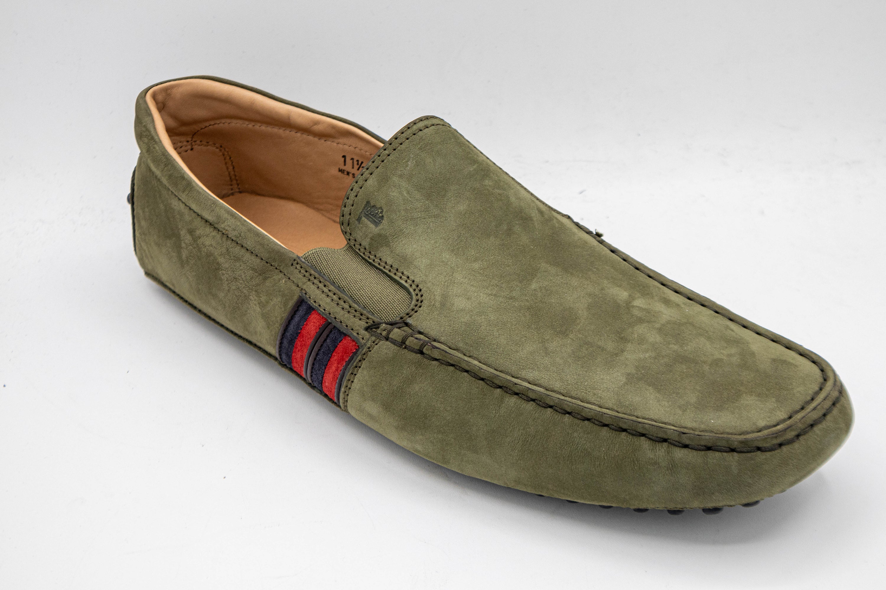 Tods Suede Driving Shoes with Striped Web Detail