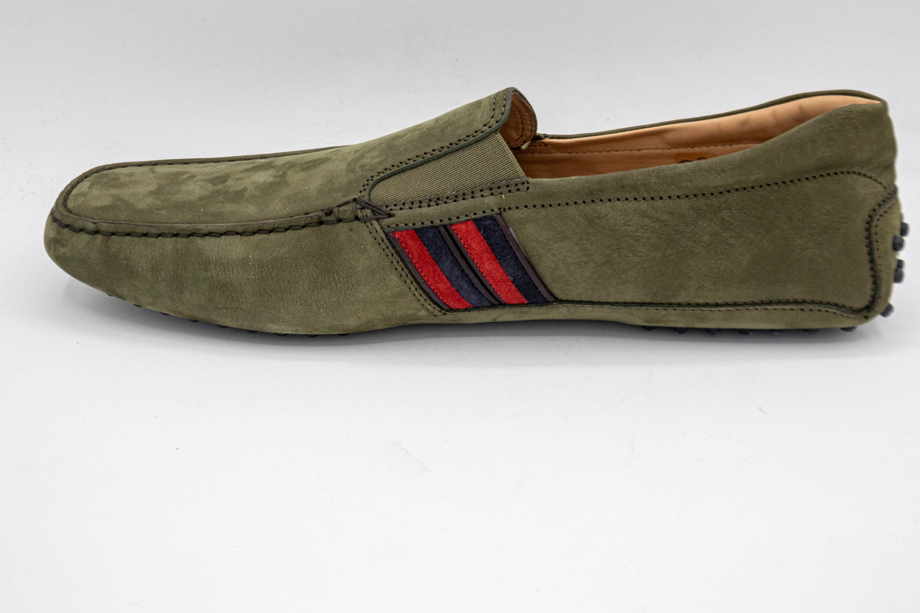 Tods Suede Driving Shoes with Striped Web Detail