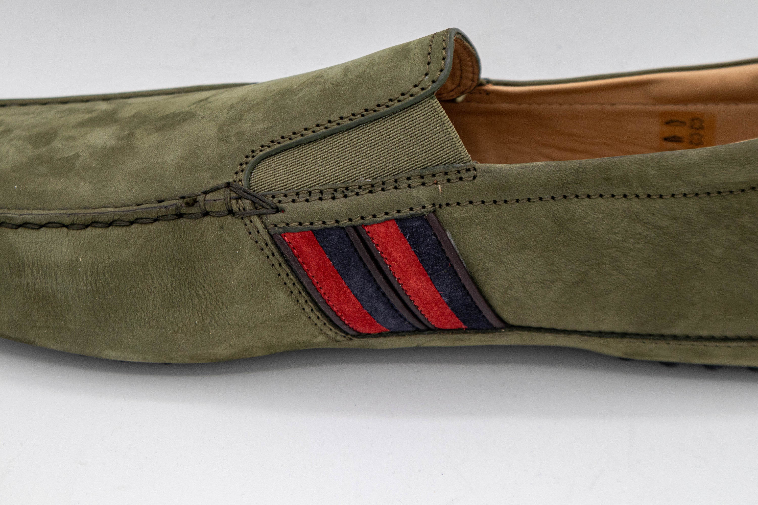 Tods Suede Driving Shoes with Striped Web Detail